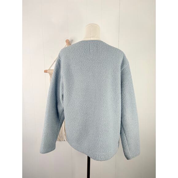 Joie Teddy Sherpa Shacket Size Medium Blue Snap Jacket Coat - Picture 5 of 8